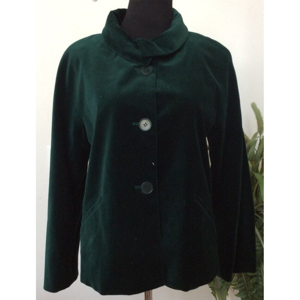 Talbots Women's Green Velvet Cotton Blend Blazer‎ Jacket Size 10P EUC!  $149